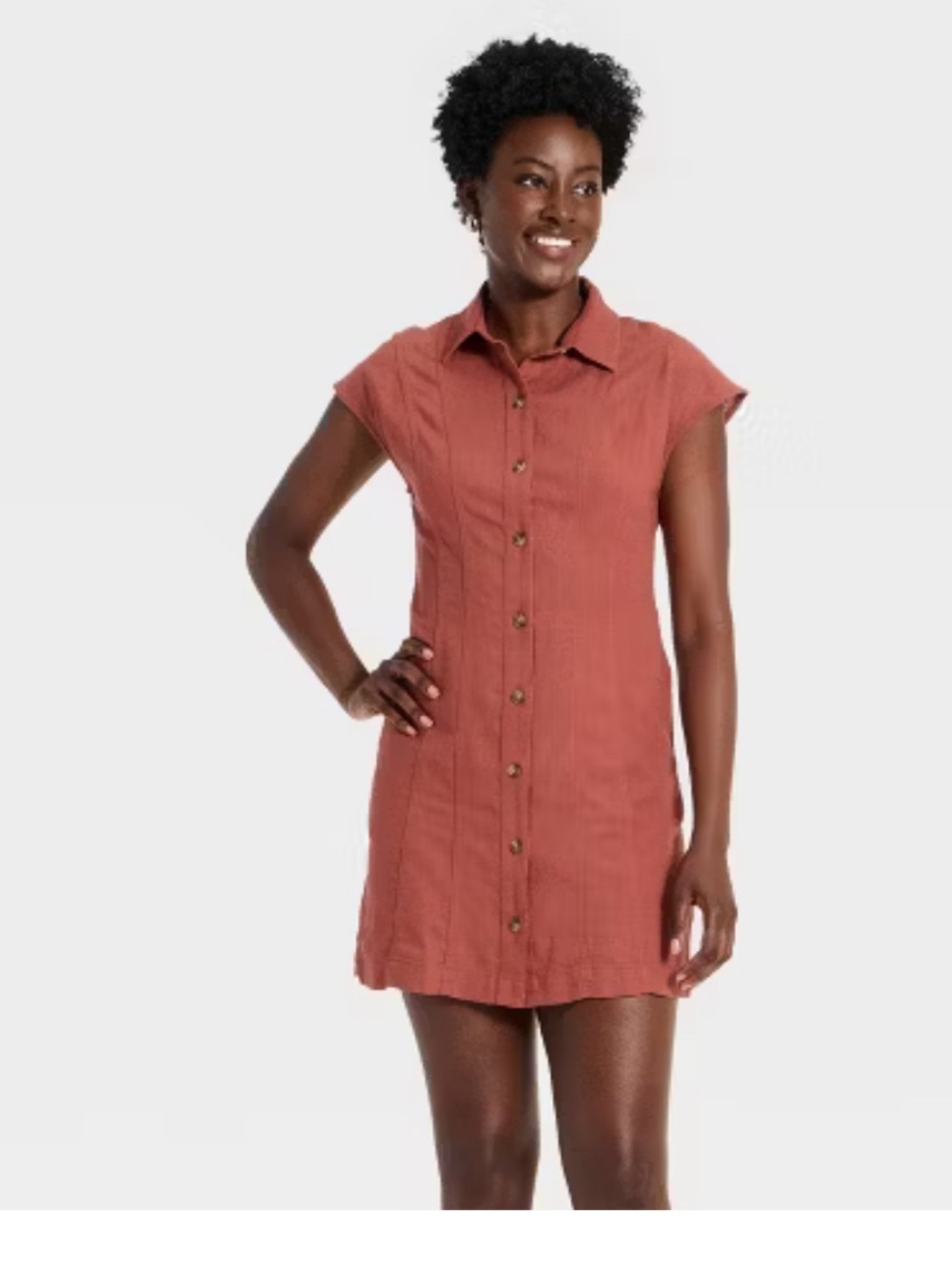 Women's Short Sleeve Mini Shirt Dress - Universal Thread Rust